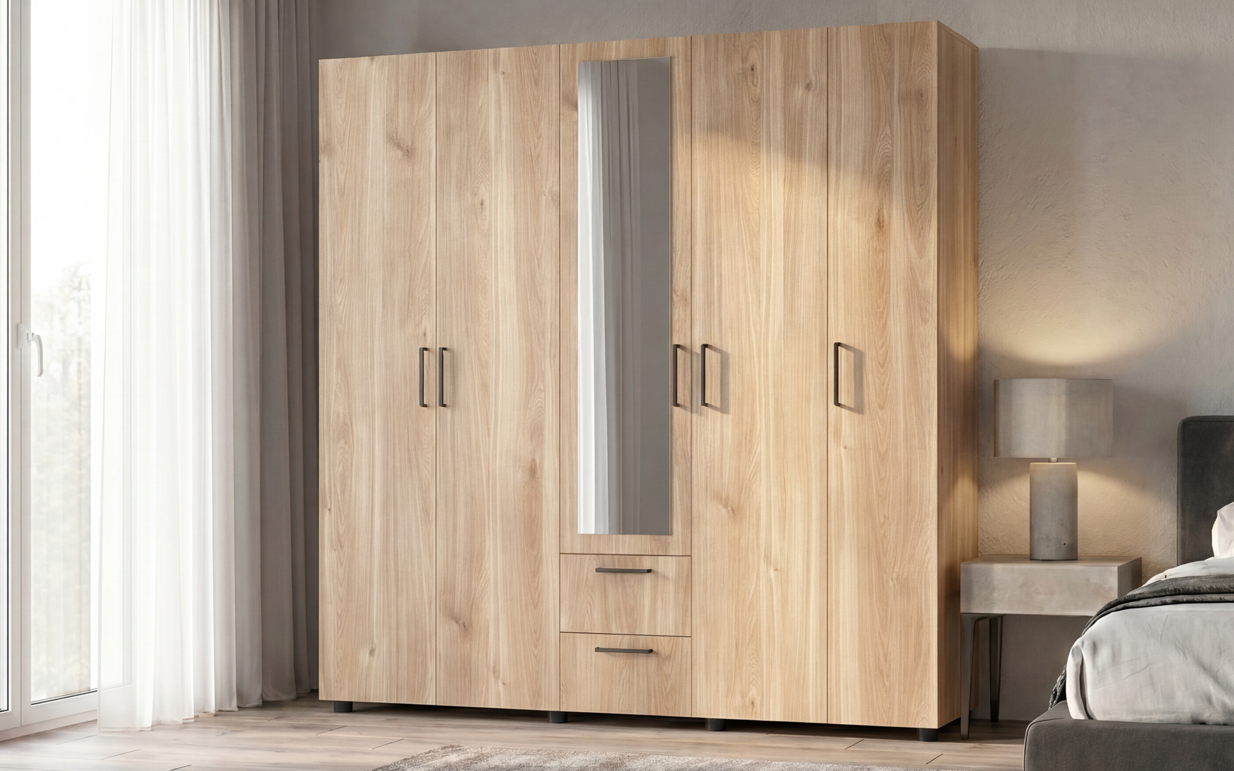 Wardrobe with clothes rod and shelves Bruno XL 2, honey Castello oak  1